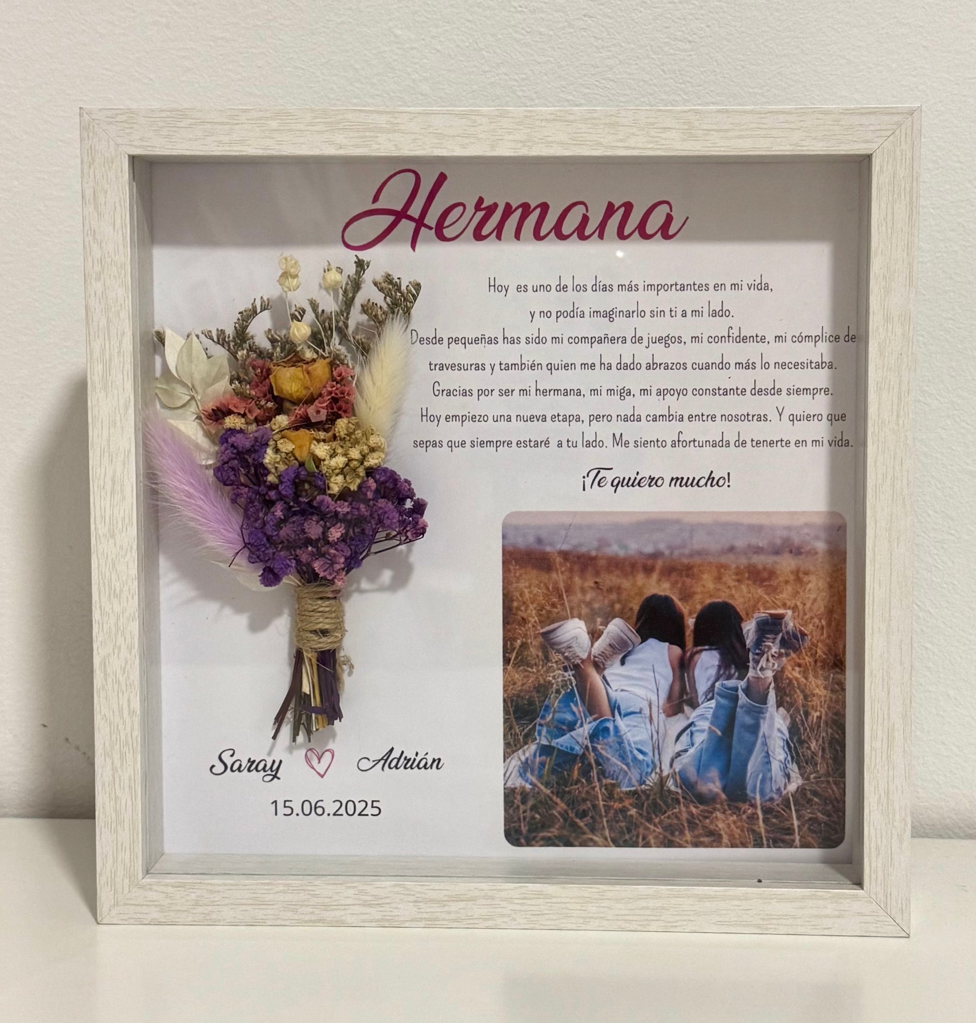 Cuadro ramillete flores preservadas hermana boda