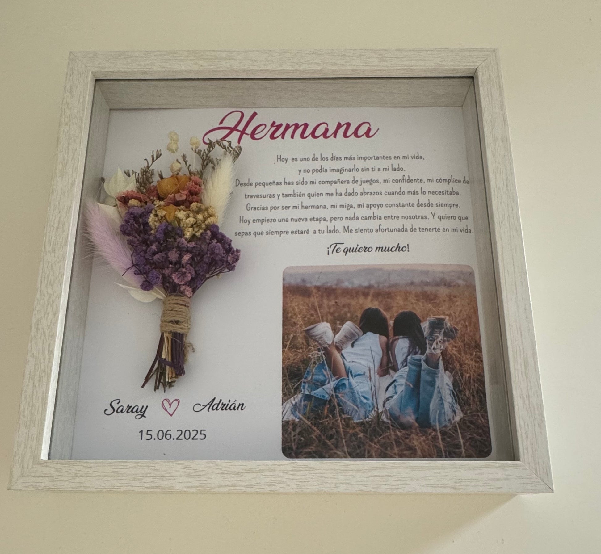 Cuadro ramillete flores preservadas hermana boda