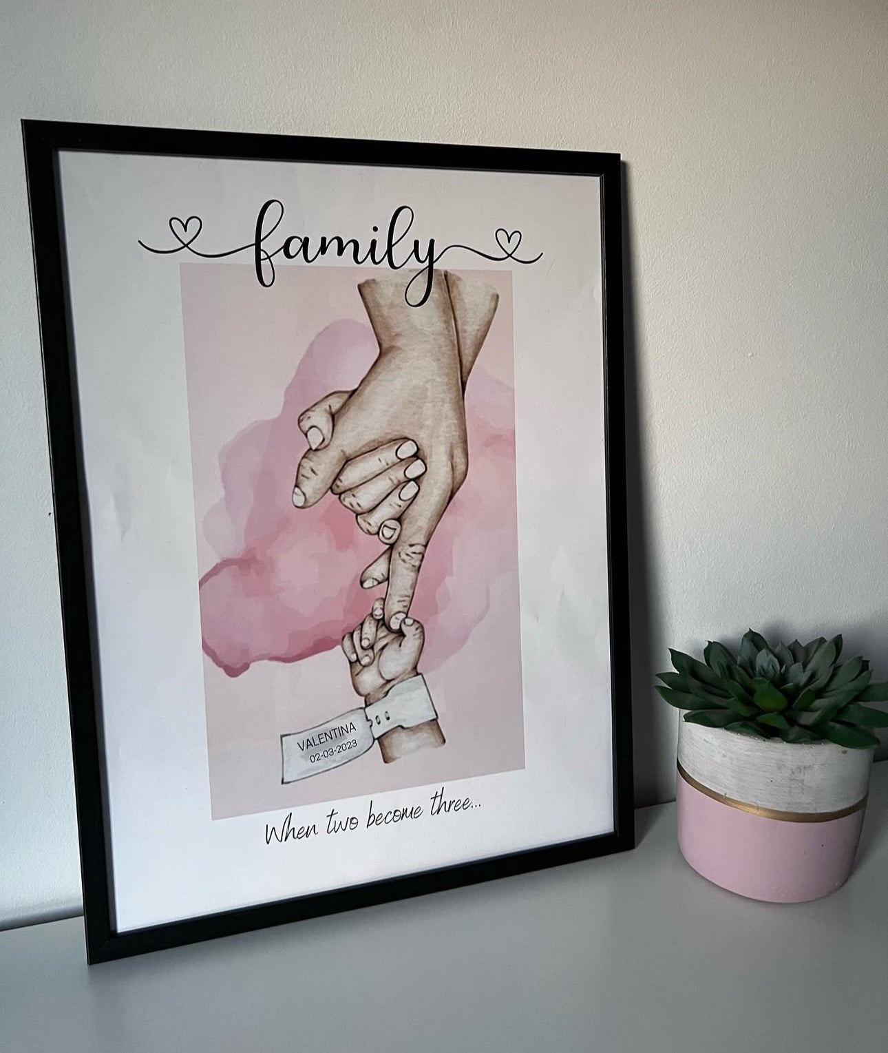 Lámina personalizada  "Familia manos cuando dos se convierten en tres"