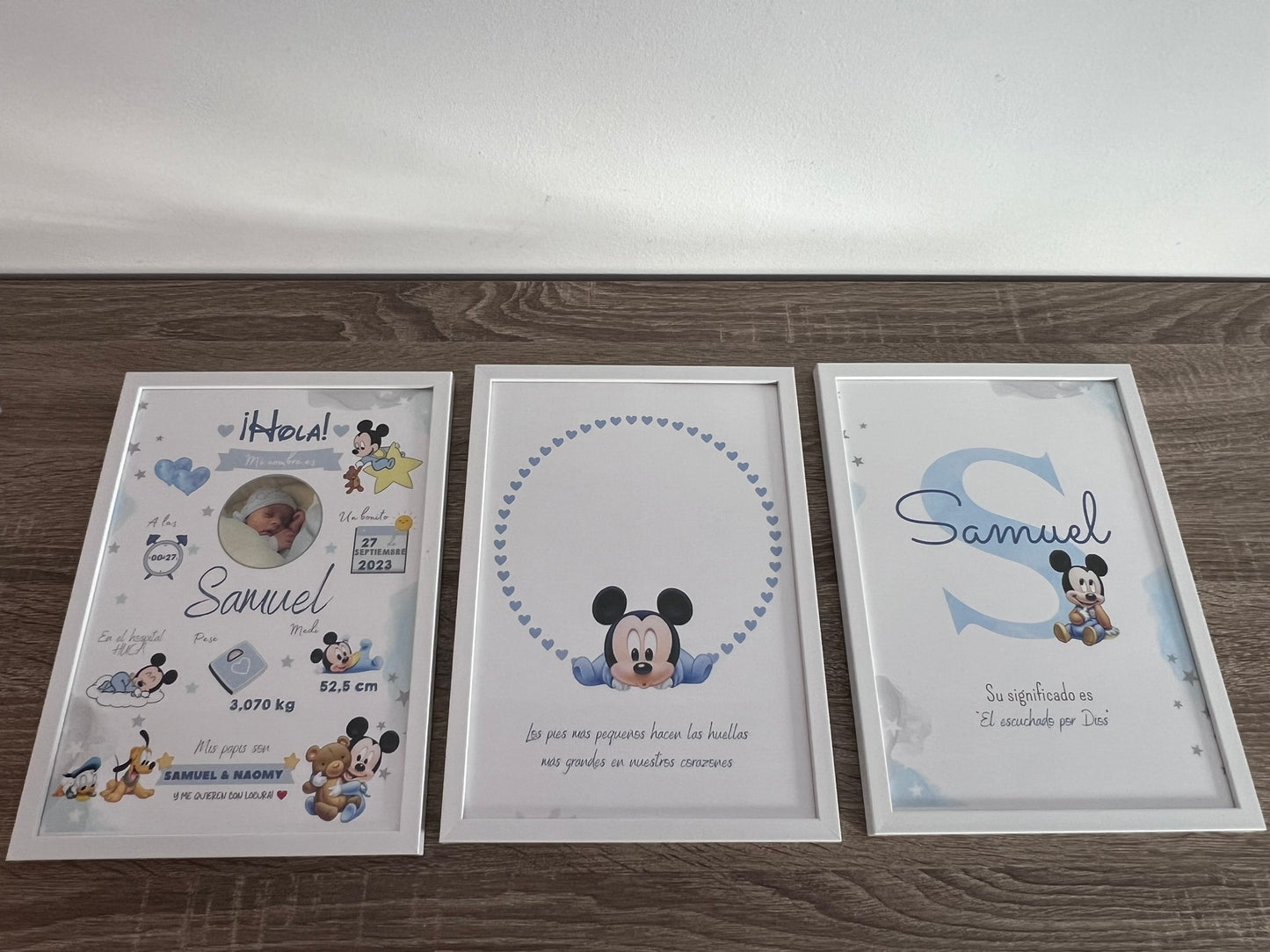 Pack 3 láminas (natalicio+ inicial significado+ huellas) Mickey