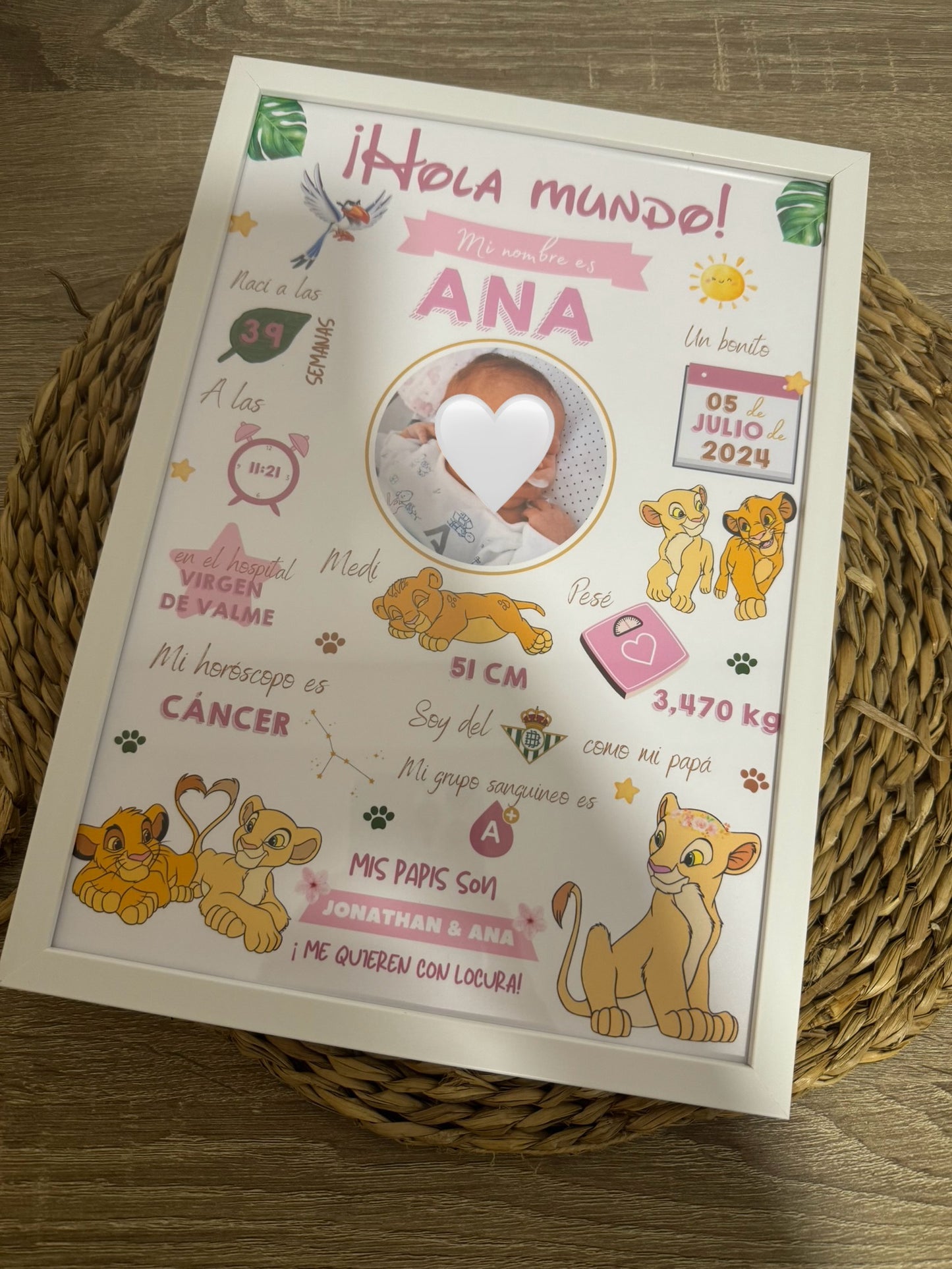 Pack 3 láminas (natalicio+ inicial significado+ huellas) Nala Rey León