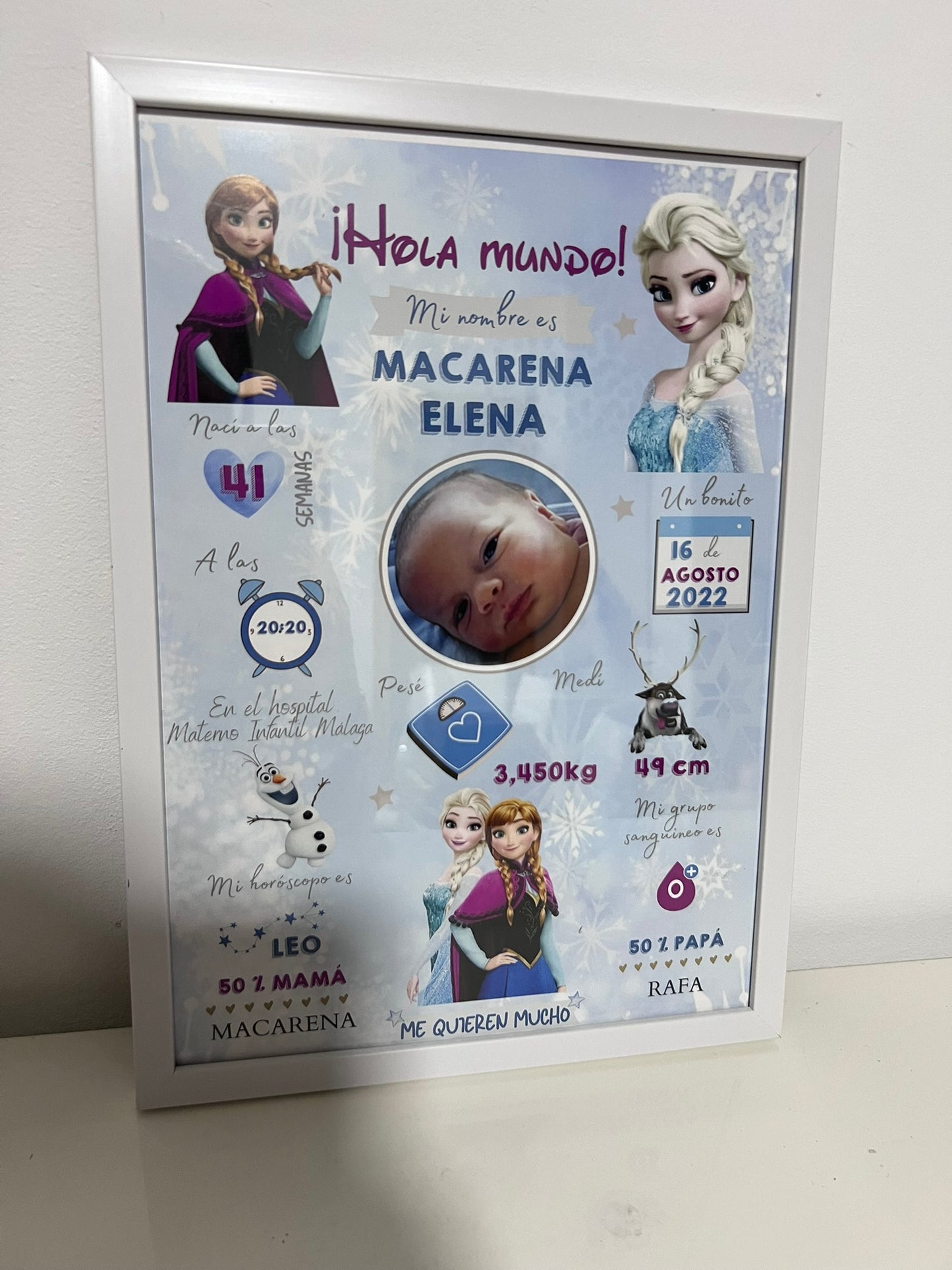 Lámina personalizada nacimiento bebé foto "Frozen"