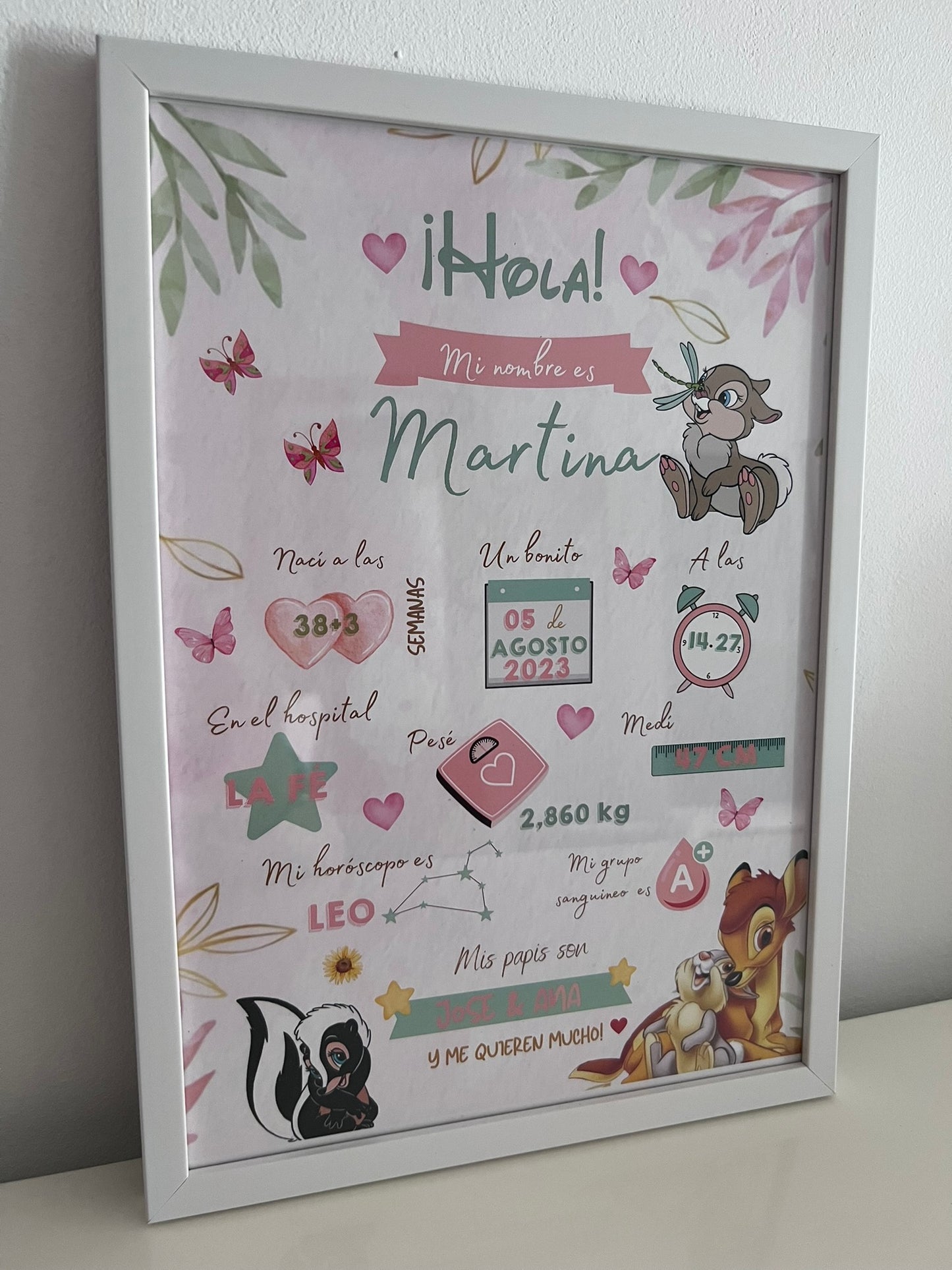 Lámina personalizada natalicio bebé "Bambi"