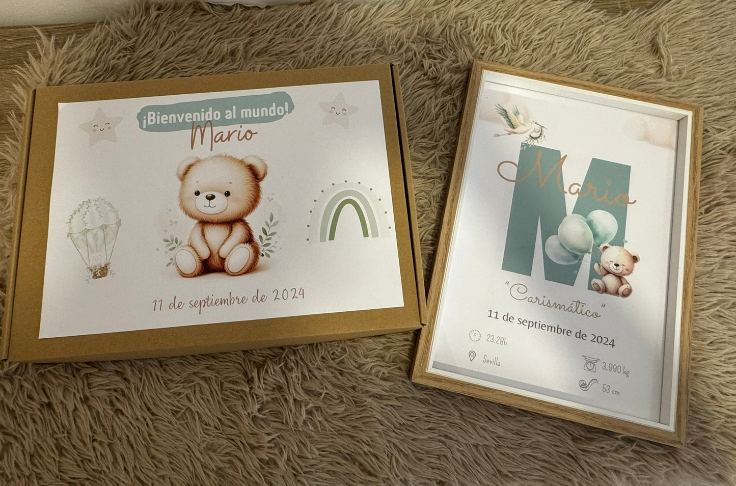 Lámina inicial+ datos de  nacimiento "Osito verde"