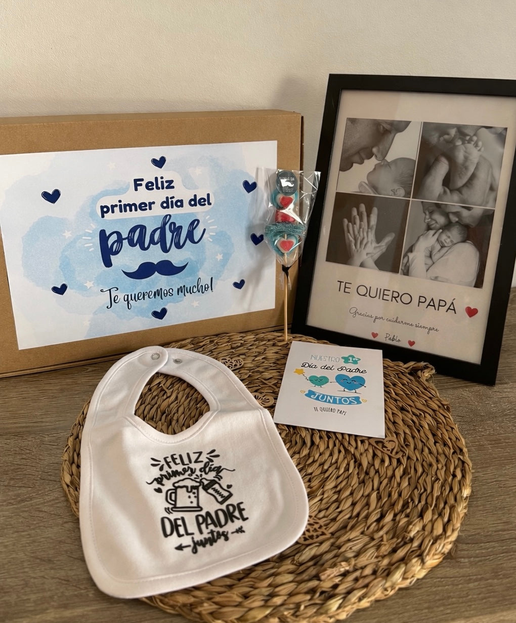 Pack día del padre Lámina personalizada "Te quiero papá" + Babero