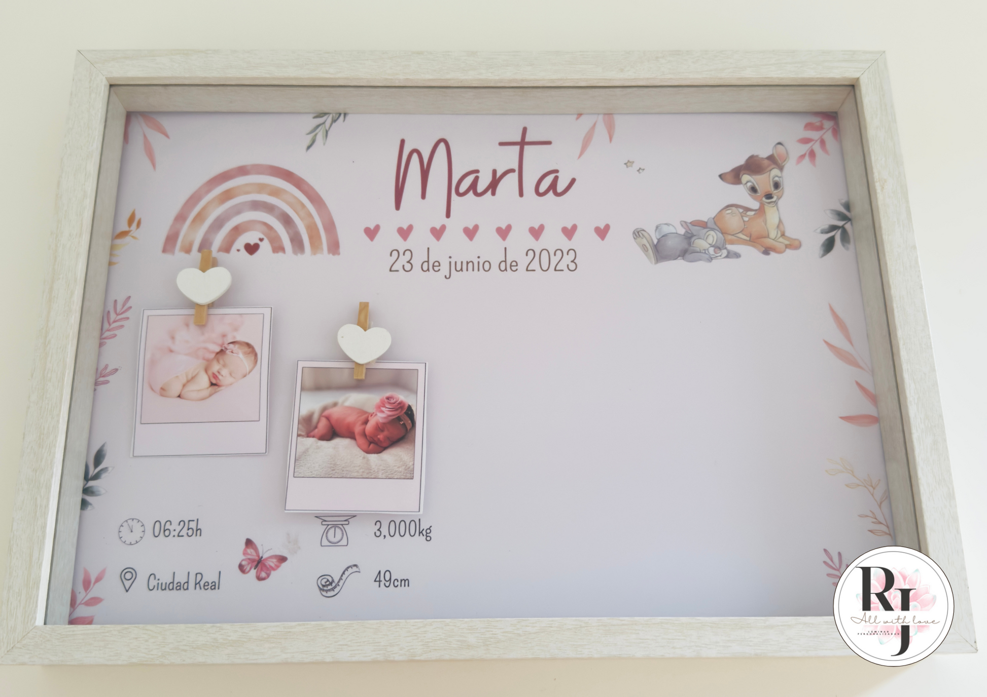 Guarda recuerdos nacimiento bebé recién nacido bambi arco iris