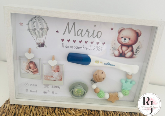 Guarda recuerdos nacimiento bebé recién nacido osito globo verdde