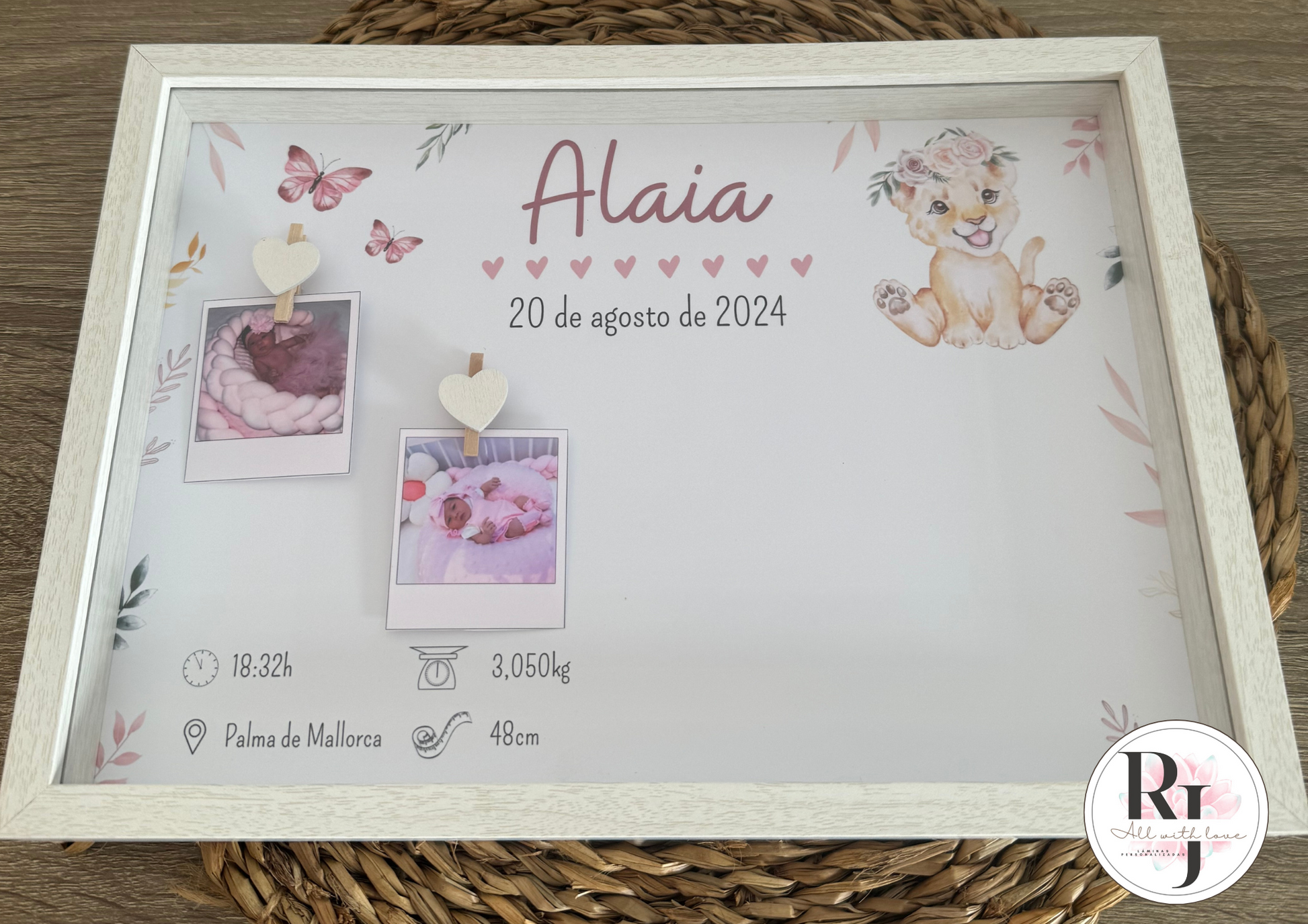 Guarda recuerdos nacimiento bebé recién nacido leoncita acuarela