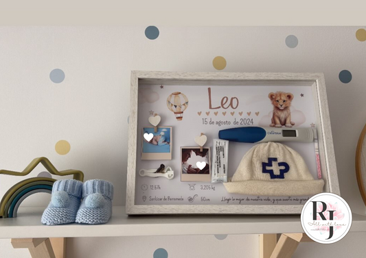 Guarda recuerdos nacimiento bebé recién nacido con diseño leoncito acuarela