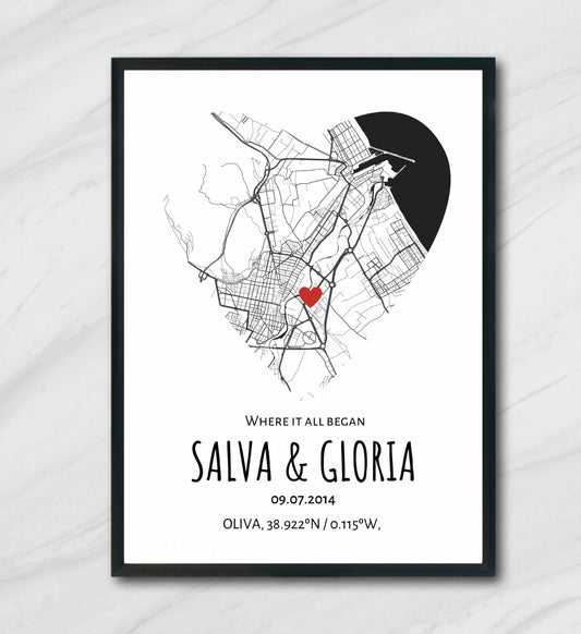 Lámina personalizada pareja mapa "Where it all began"