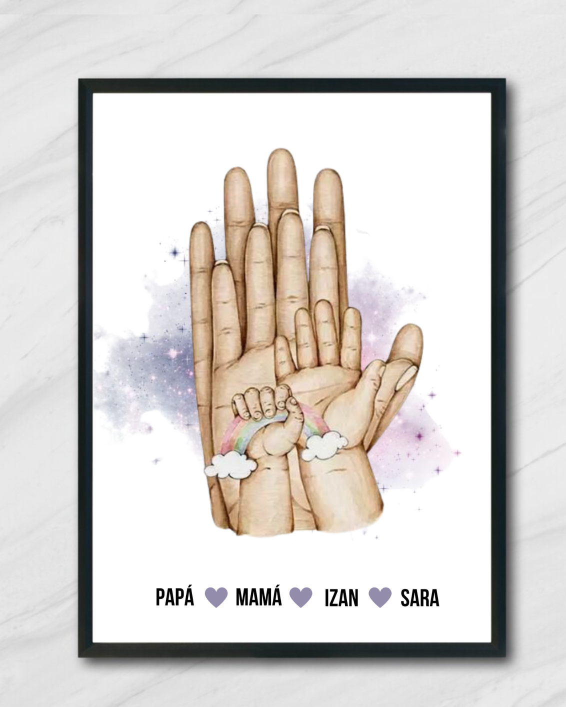 Lámina personalizada  "Familia manos bebé arcoíris"