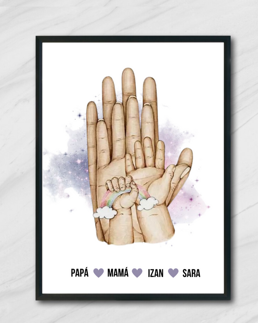 Lámina personalizada  "Familia manos bebé arcoíris"