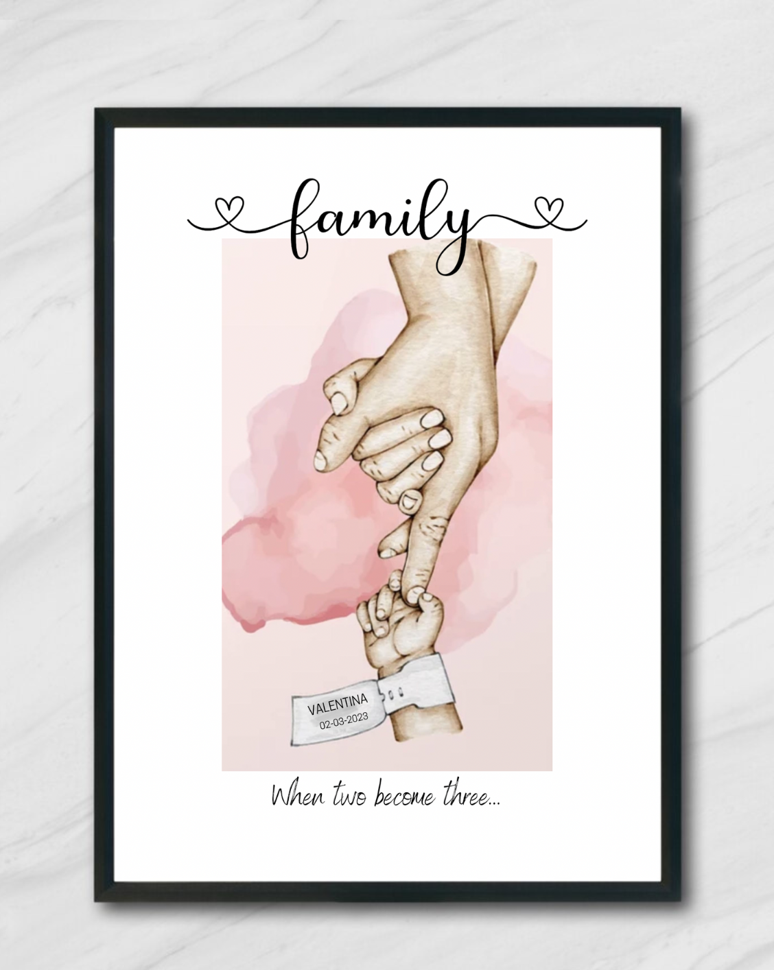 Lámina personalizada  "Familia manos cuando dos se convierten en tres"