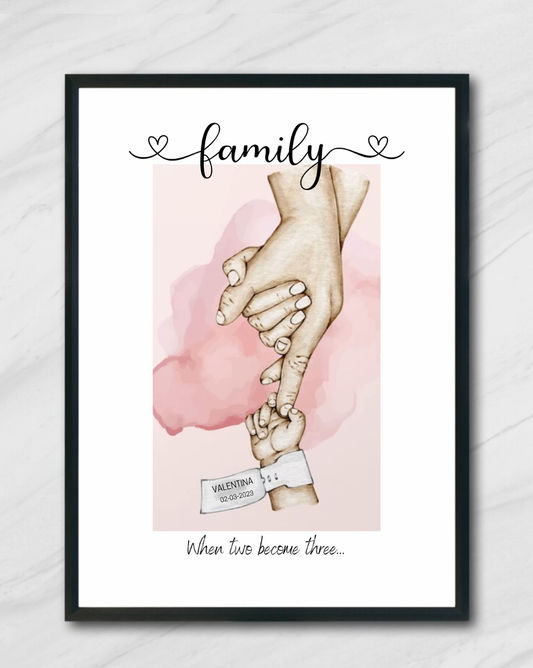 Lámina personalizada  "Familia manos cuando dos se convierten en tres"