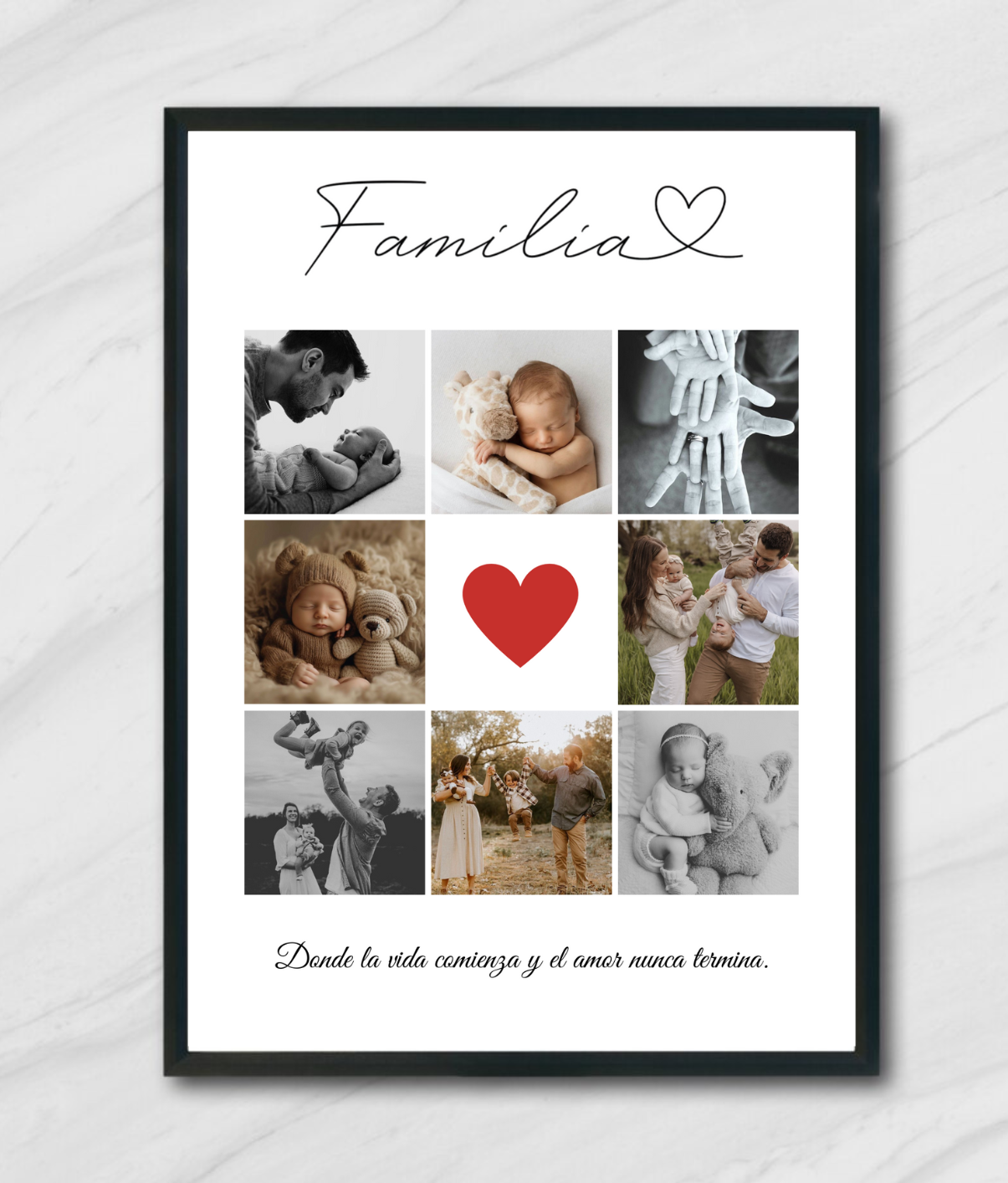 Lámina personalizada  "Familia 8 fotos corazón"