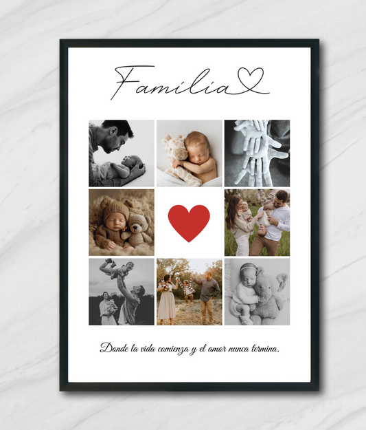 Lámina personalizada  "Familia 8 fotos corazón"