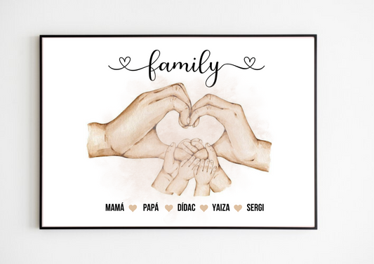 Lámina personalizada  "Familia manos corazón"