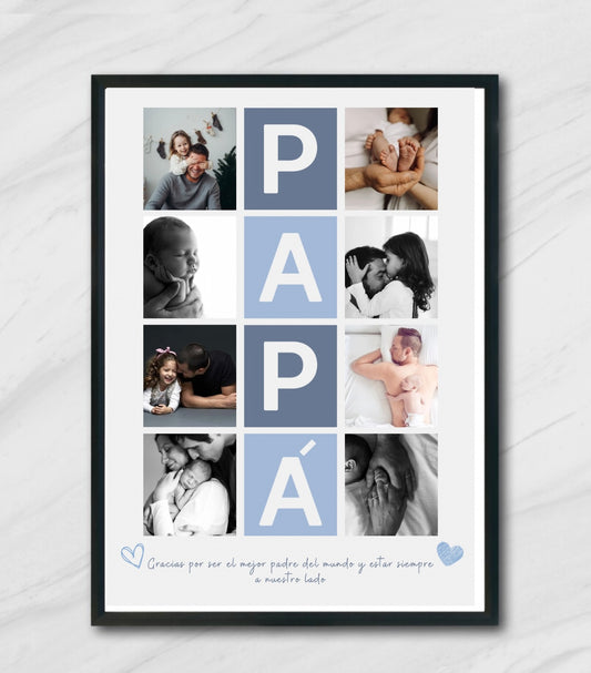 Lámina personalizada papá  "8 fotos azul"