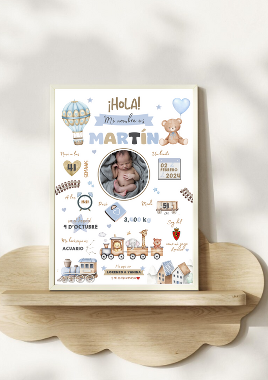 Lámina personalizada nacimiento bebé foto "Trenes"