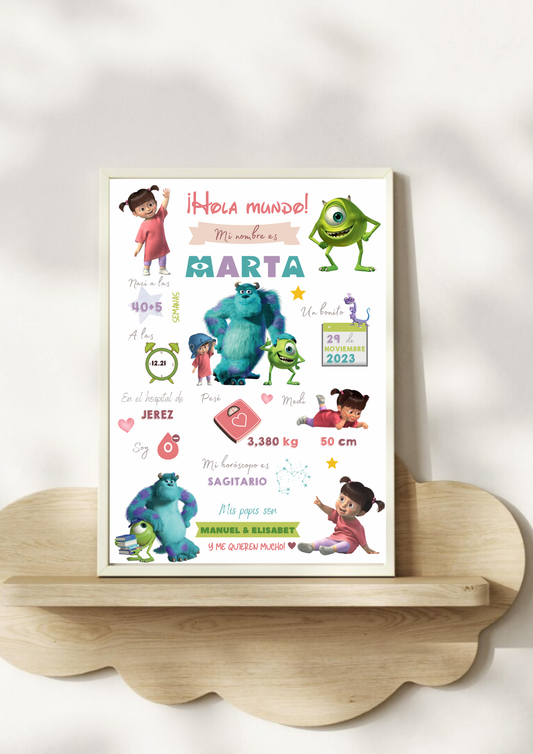 Lámina de nacimiento bebé "Monstruos SA"