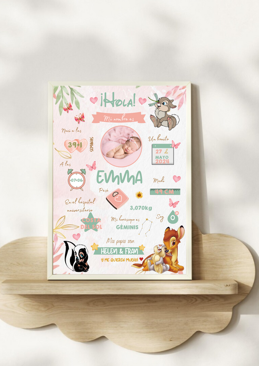 Lámina personalizada nacimiento bebé foto "Bambi"