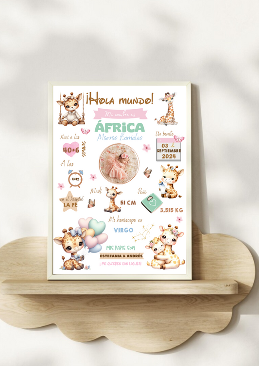 Lámina personalizada nacimiento bebé foto "Jirafas"