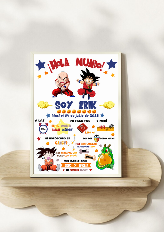 Lámina personalizada natalicio bebé "Goku Dragon Ball"