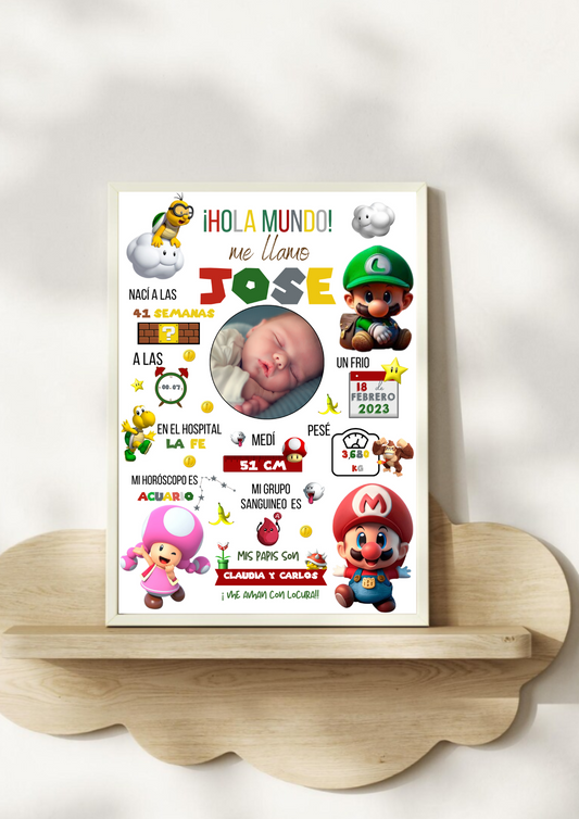 Lámina personalizada nacimiento bebé foto "Mario Bross"
