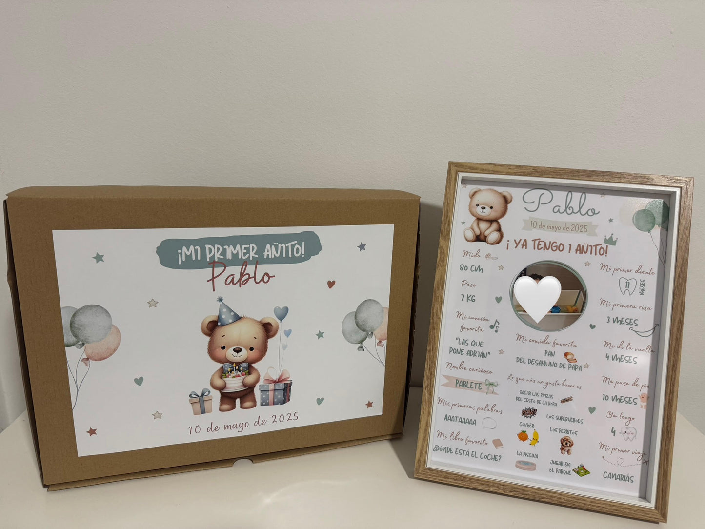 Lámina datos primer cumpleaños bebé osito verde